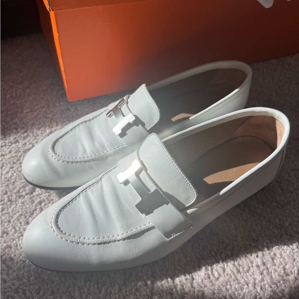 HERMES Paris Loafers in Blanc (Palladium Hardware)